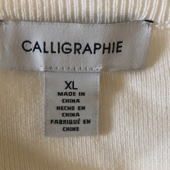 Calligraphie Scoop Neck Sweater Sz. XL Flutter Sheer Puff Sleeve Viscose Career - Picture 5 of 5